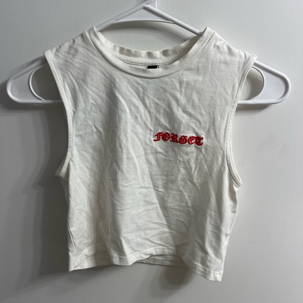 White Sleeveless Crop Top with Red Graphic